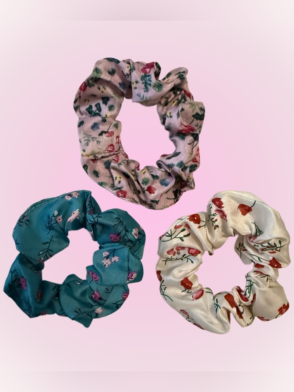 Floral Satin Scrunchie Trio